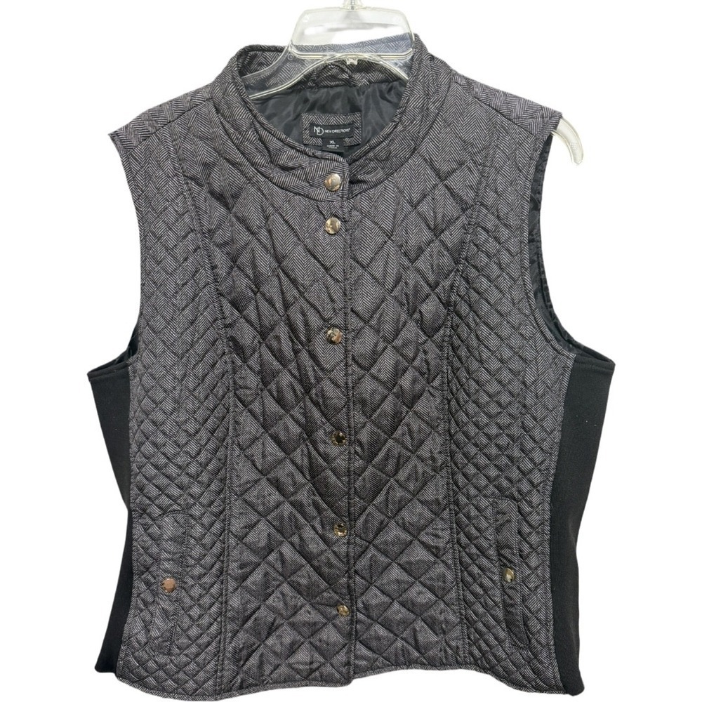 New Directions herringbone quilted vest Gray Black Size XL Prep Equestrian